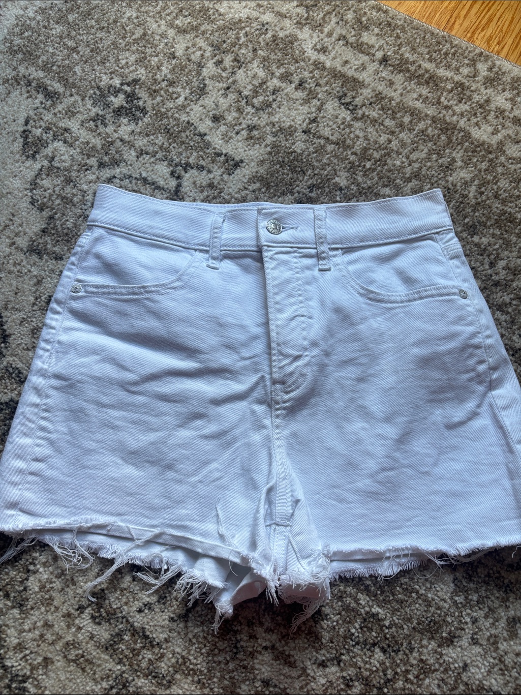 Express White Frayed Hem High-Rise Jean Shorts